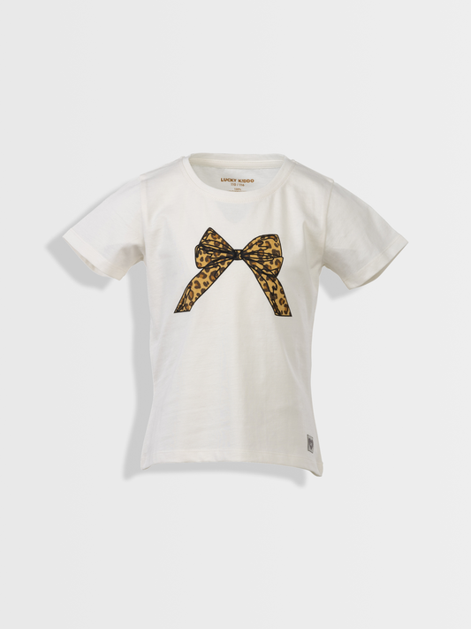 Leopard Bow Off White | Majica kratkih rukava za djevojčice