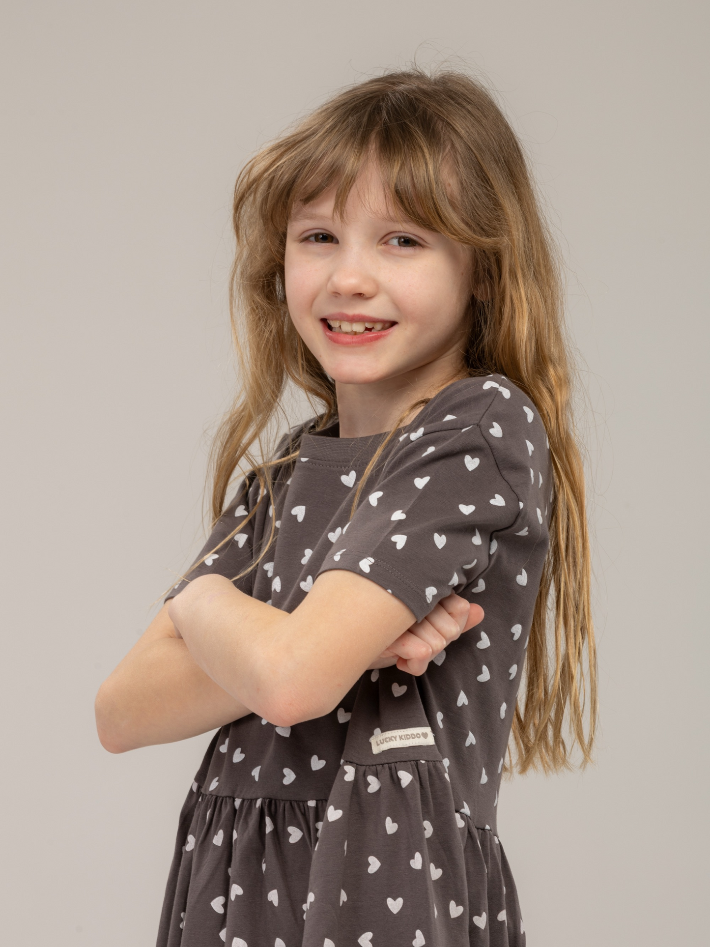 Paris Grey Hearts | Haljina kratkih rukava za djevojčice