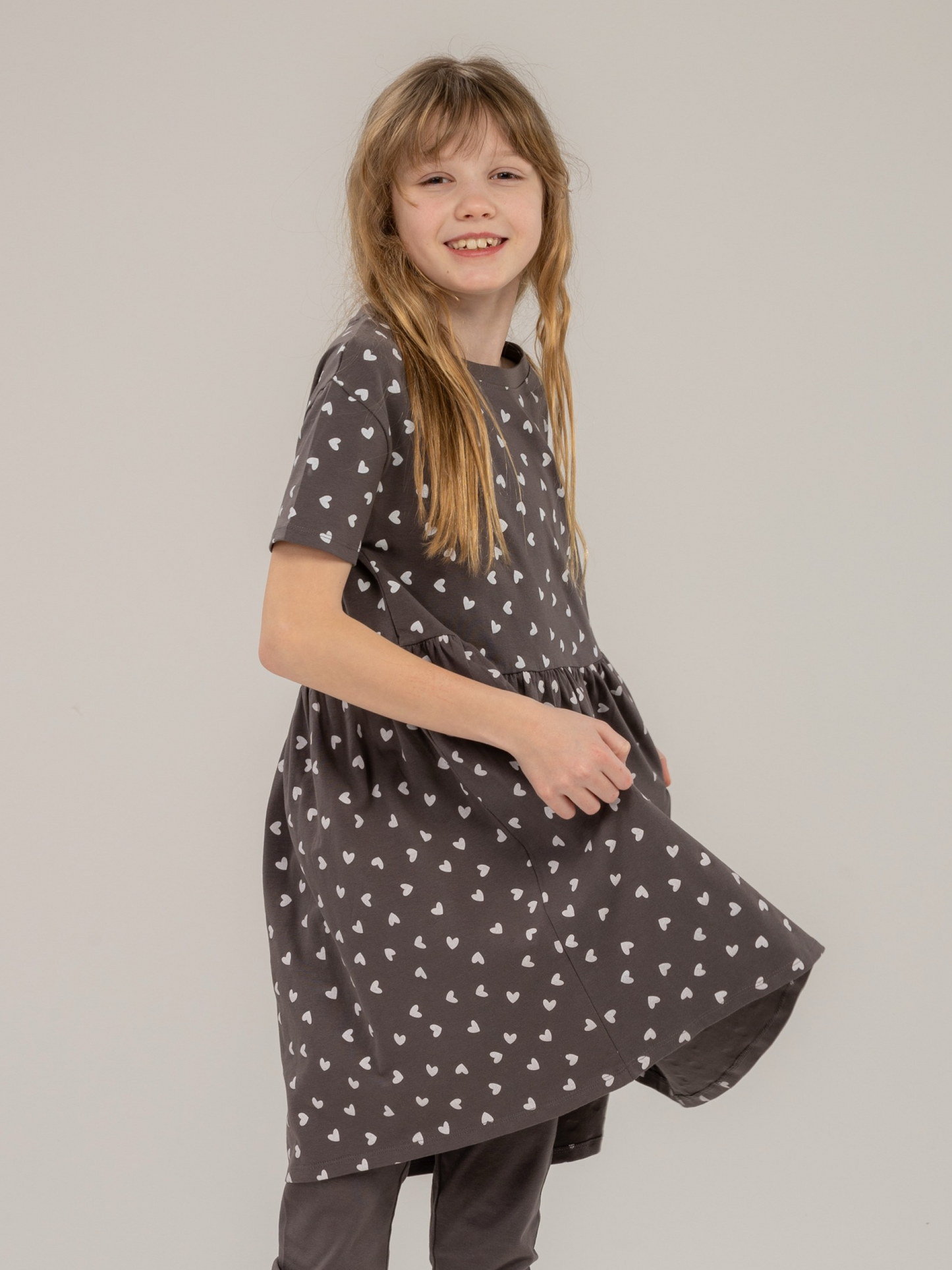 Paris Grey Hearts | Haljina kratkih rukava za djevojčice