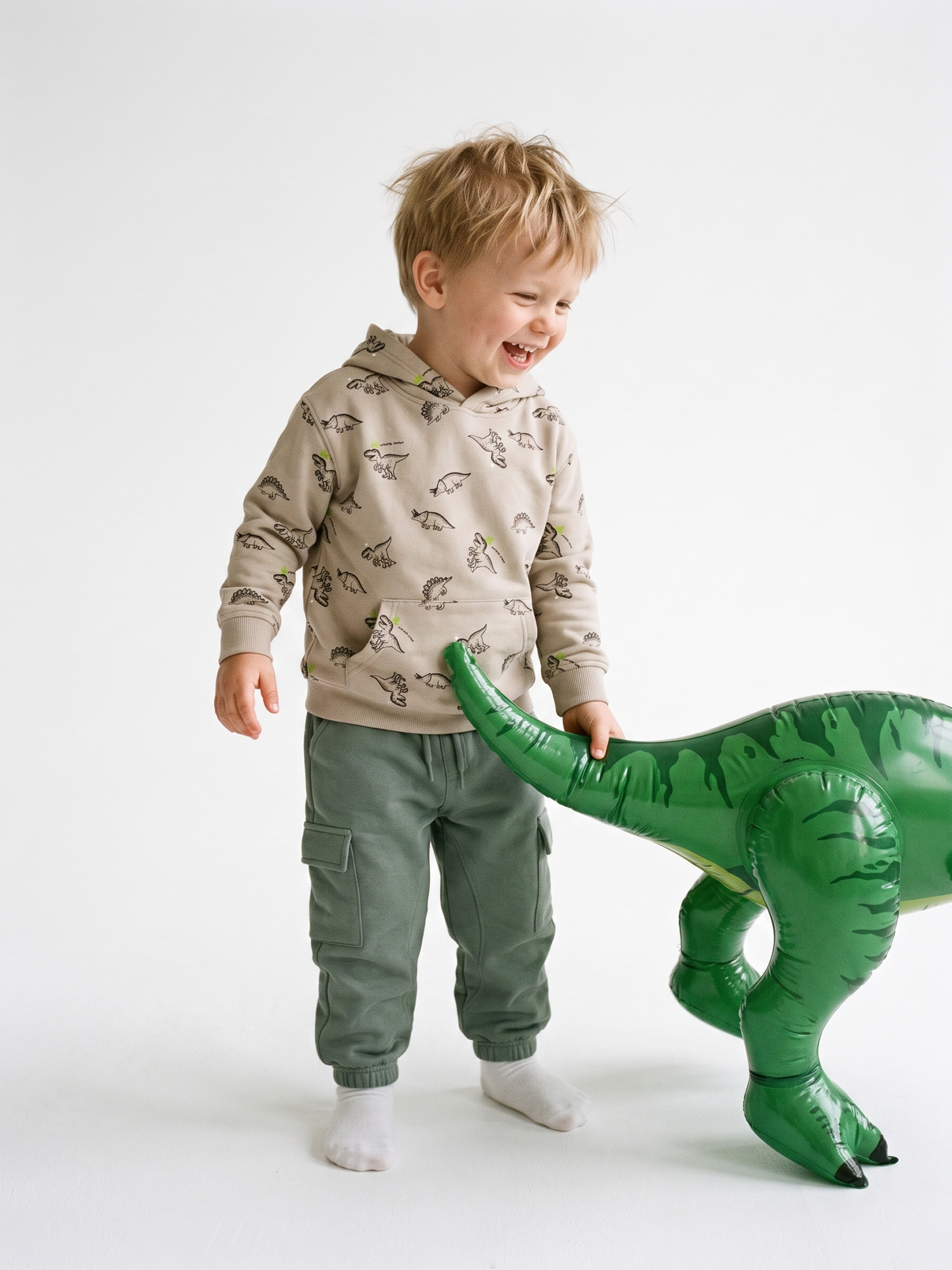 Beige Dinosaurs | Majica s kapuljačom za dječake - klasični kroj