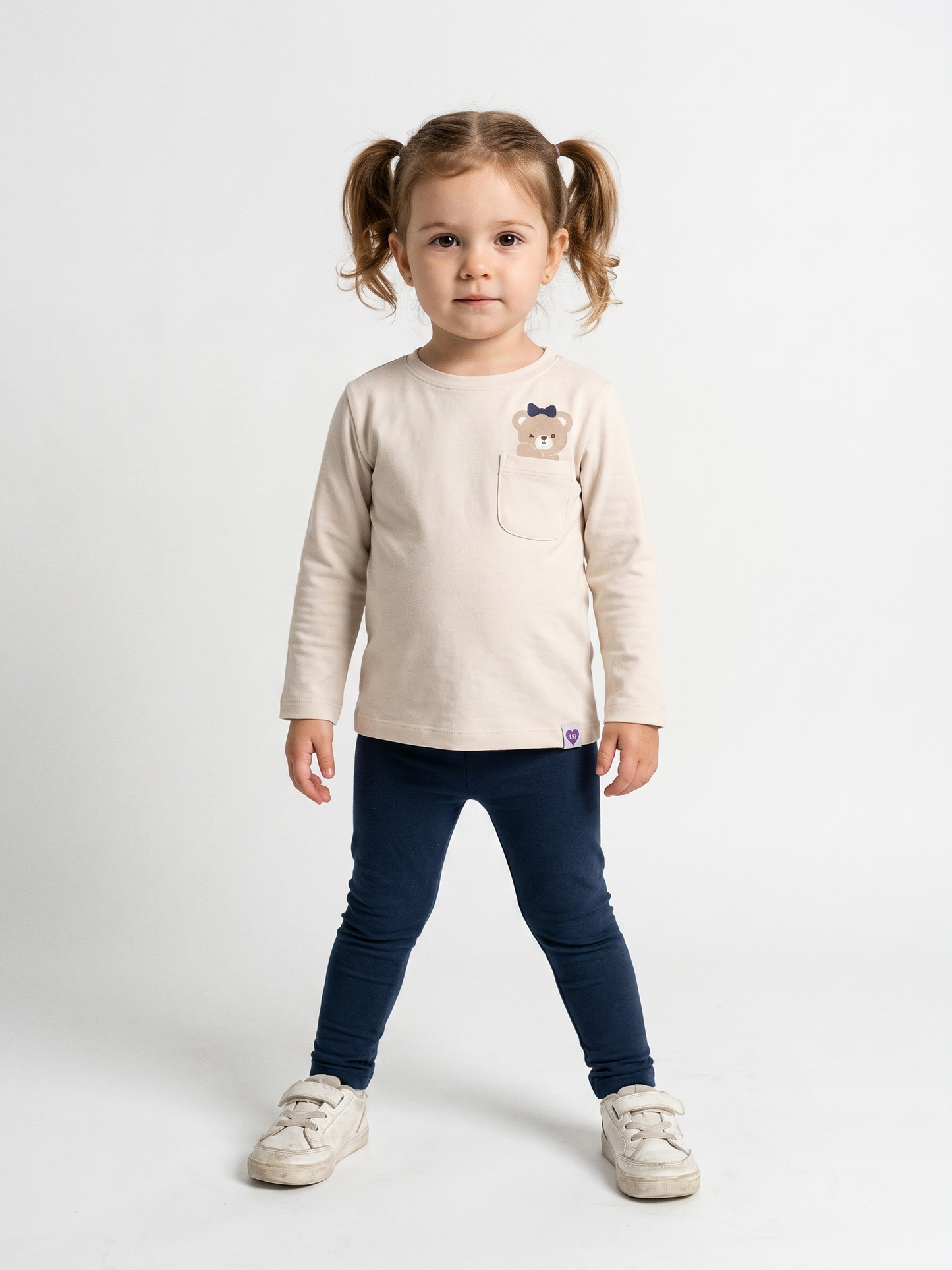 White Pocket Teddy | Majica dugih rukava za djevojčice