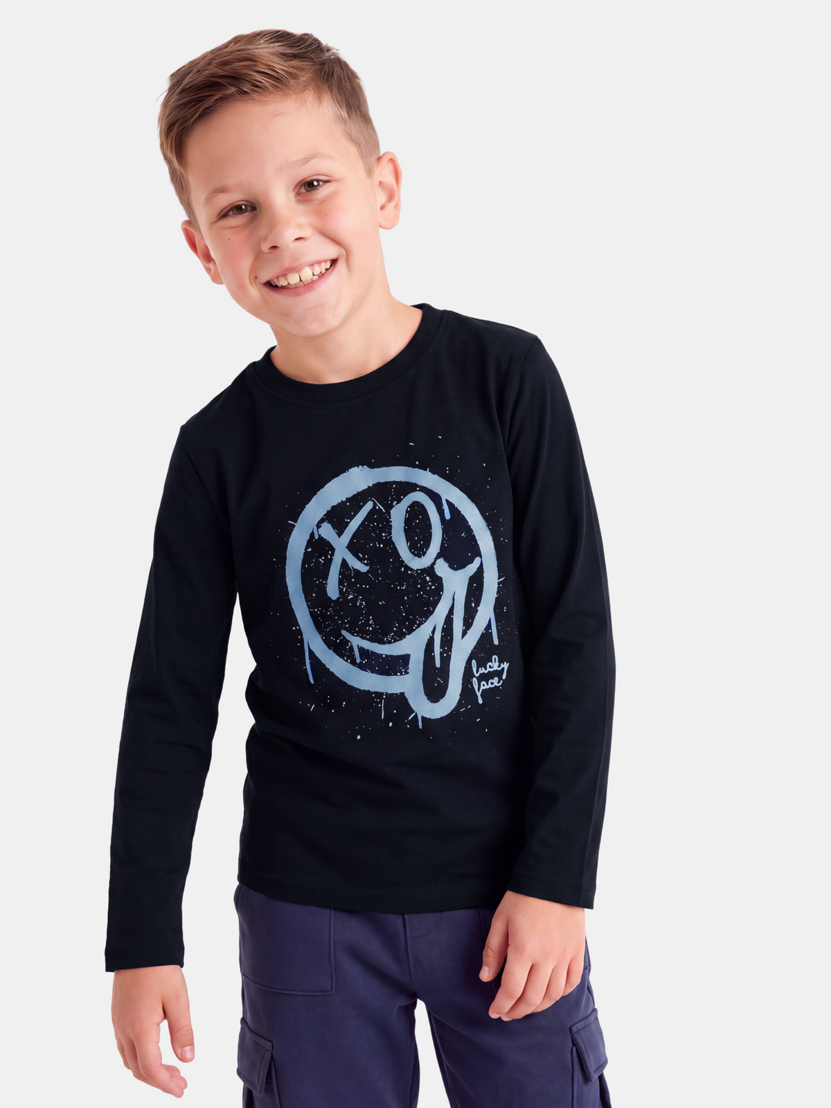 Lucky Face Blue | Majica dugih rukava za dječake - klasični kroj