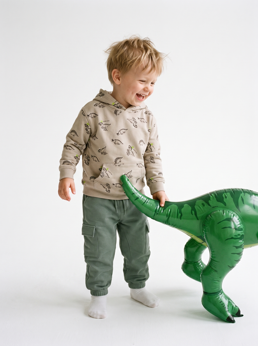 Beige Dinosaurs | Majica s kapuljačom za dječake - klasični kroj
