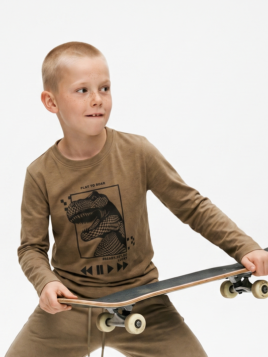 Cocoa Roar | Majica dugih rukava za dječake - klasični kroj