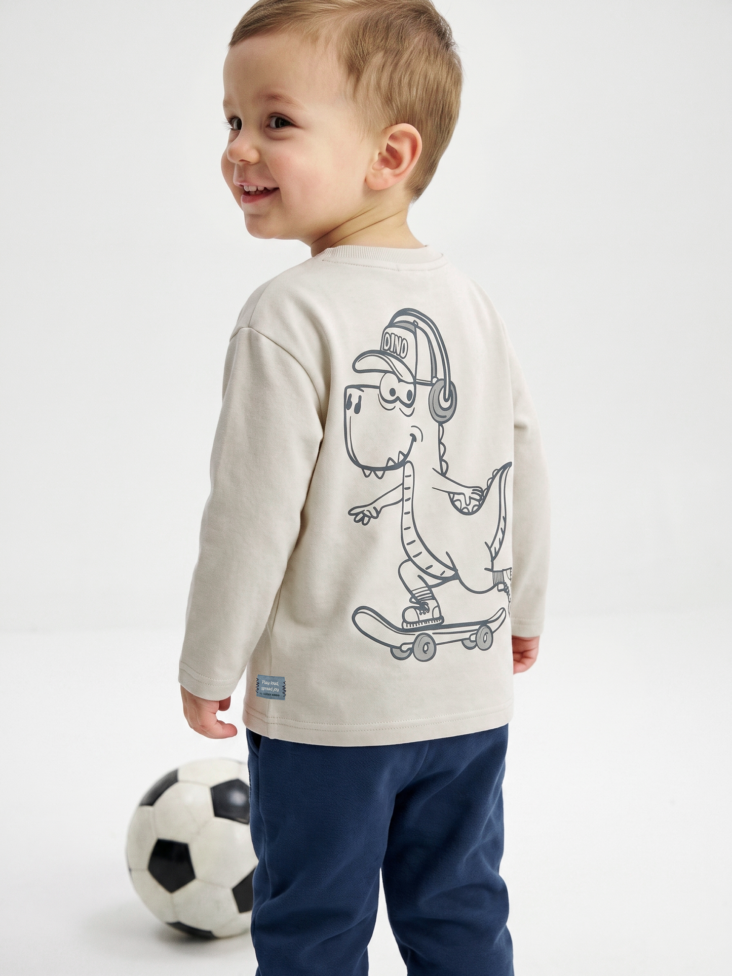 Cream Skater Dino | Majica dugih rukava za dječake - opušteni kroj