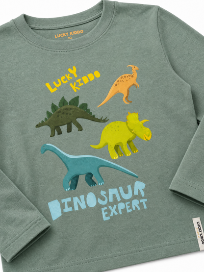 Green Dinosaur Expert | Majica dugih rukava za dječake - klasični kroj