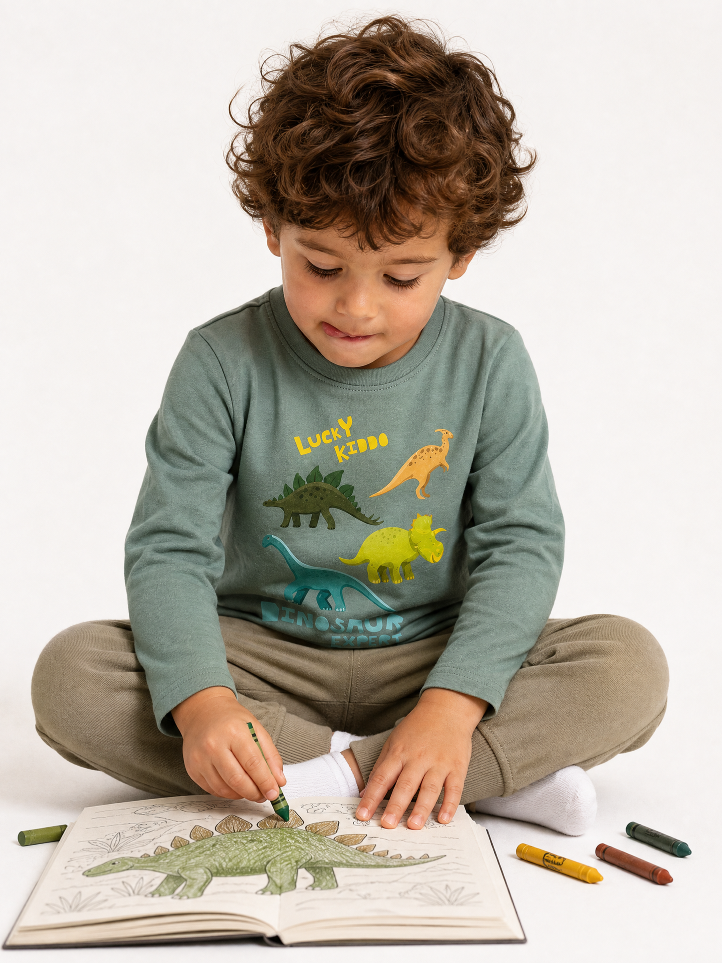 Green Dinosaur Expert | Majica dugih rukava za dječake - klasični kroj