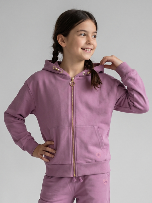 Orchid Zip | Sweater majica s kapuljačom i patentnim zatvaračem za djevojčice - klasični kroj