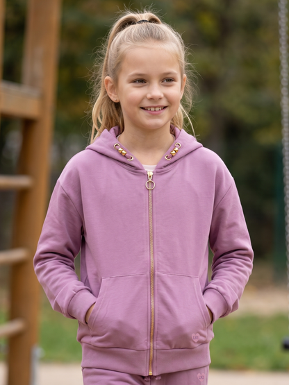 Orchid Zip | Sweater majica s kapuljačom i patentnim zatvaračem za djevojčice - klasični kroj