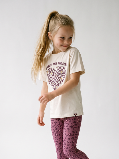 White Checker Heart | Majica kratkih rukava za djevojčice - oversized kroj