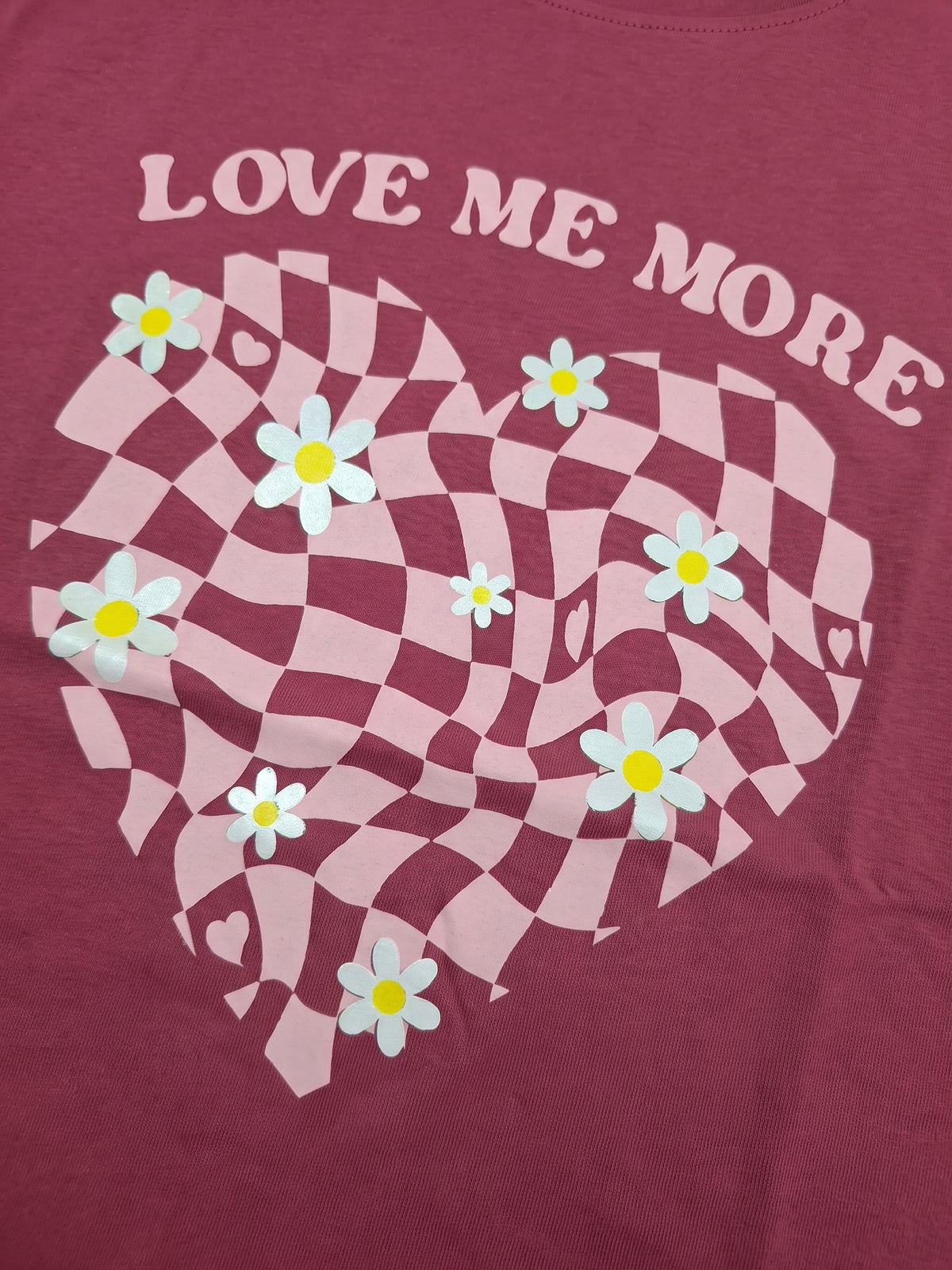 Raspberry Checker Heart | Majica kratkih rukava za djevojčice - oversized kroj