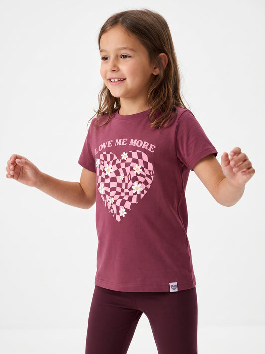Raspberry Checker Heart | Majica kratkih rukava za djevojčice - oversized kroj