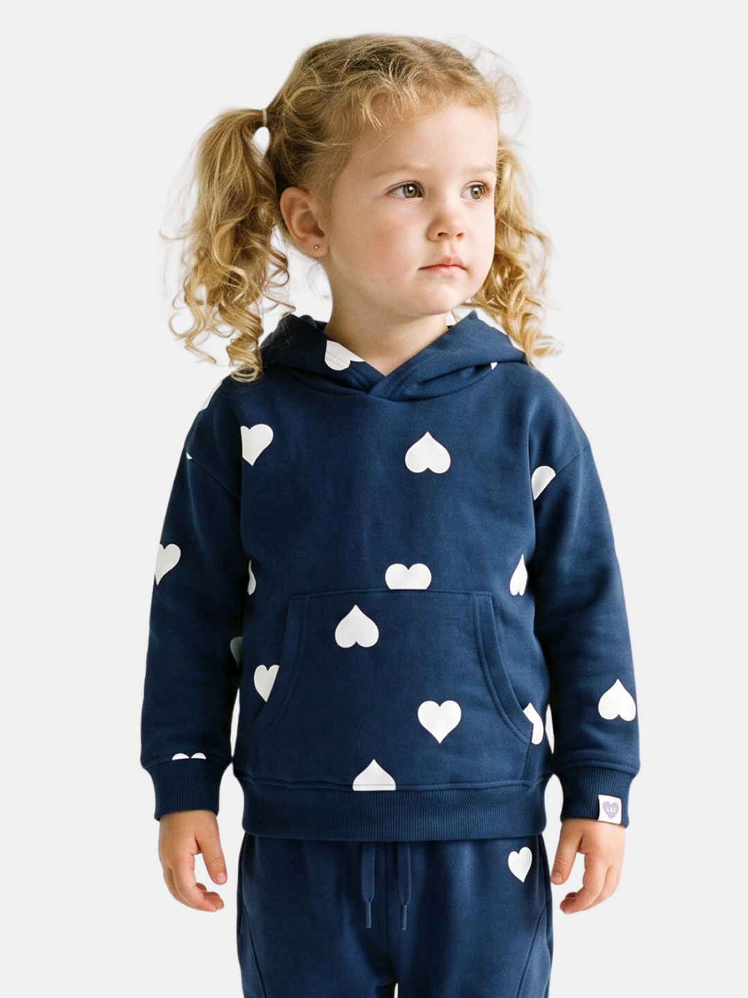 Storm Blue Hearts | Podstavljena sweater majica s kapuljačom za djevojčice - klasični kroj