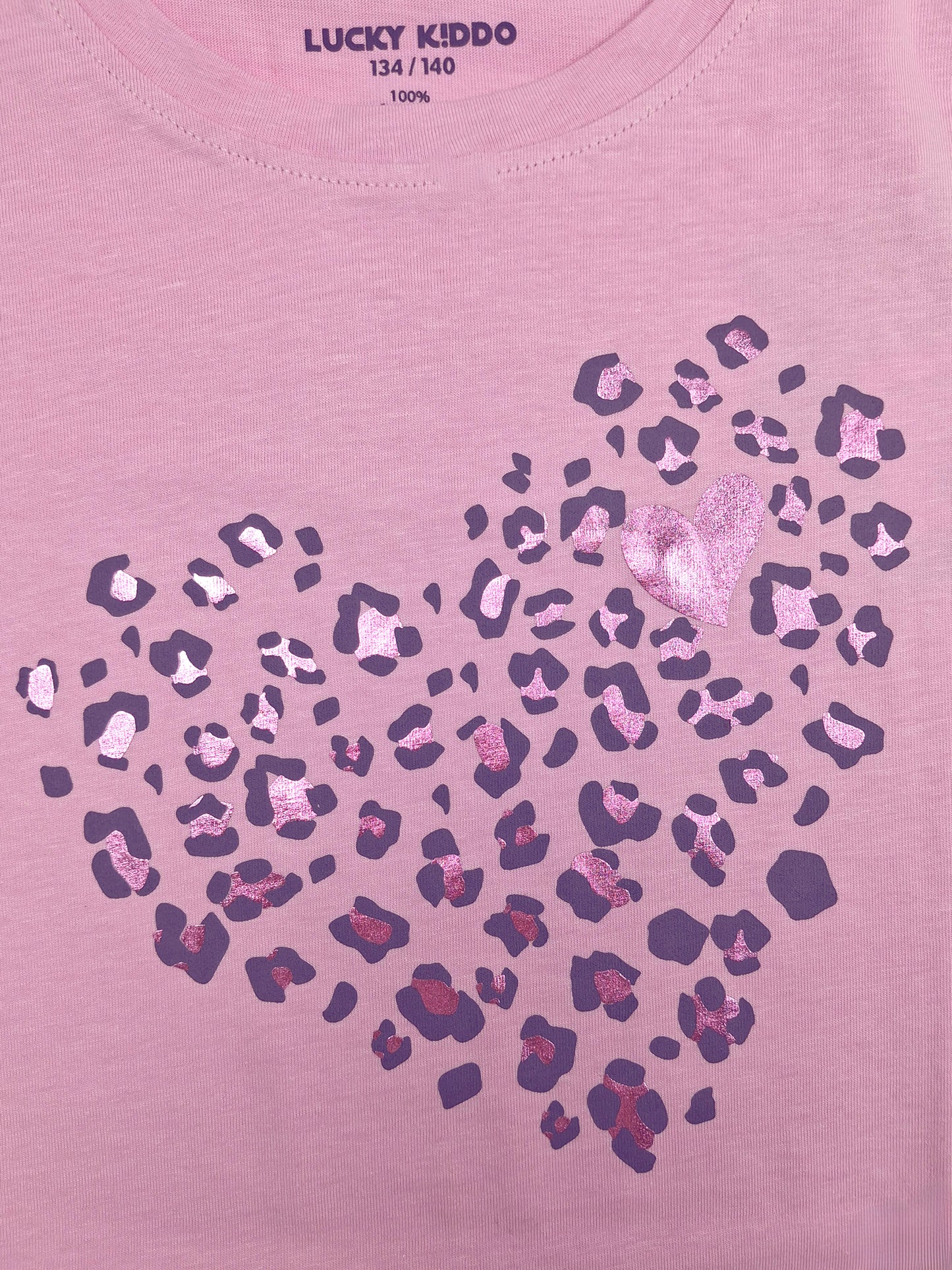 Pink Leopard Heart | Tunika dugih rukava za djevojčice - klasični kroj