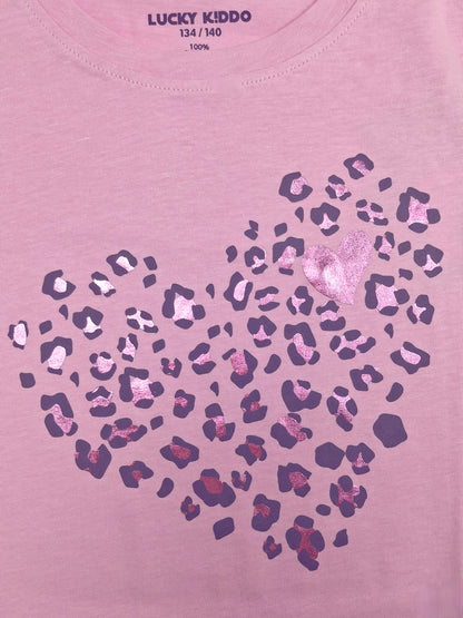 Pink Leopard Heart | Tunika dugih rukava za djevojčice - klasični kroj