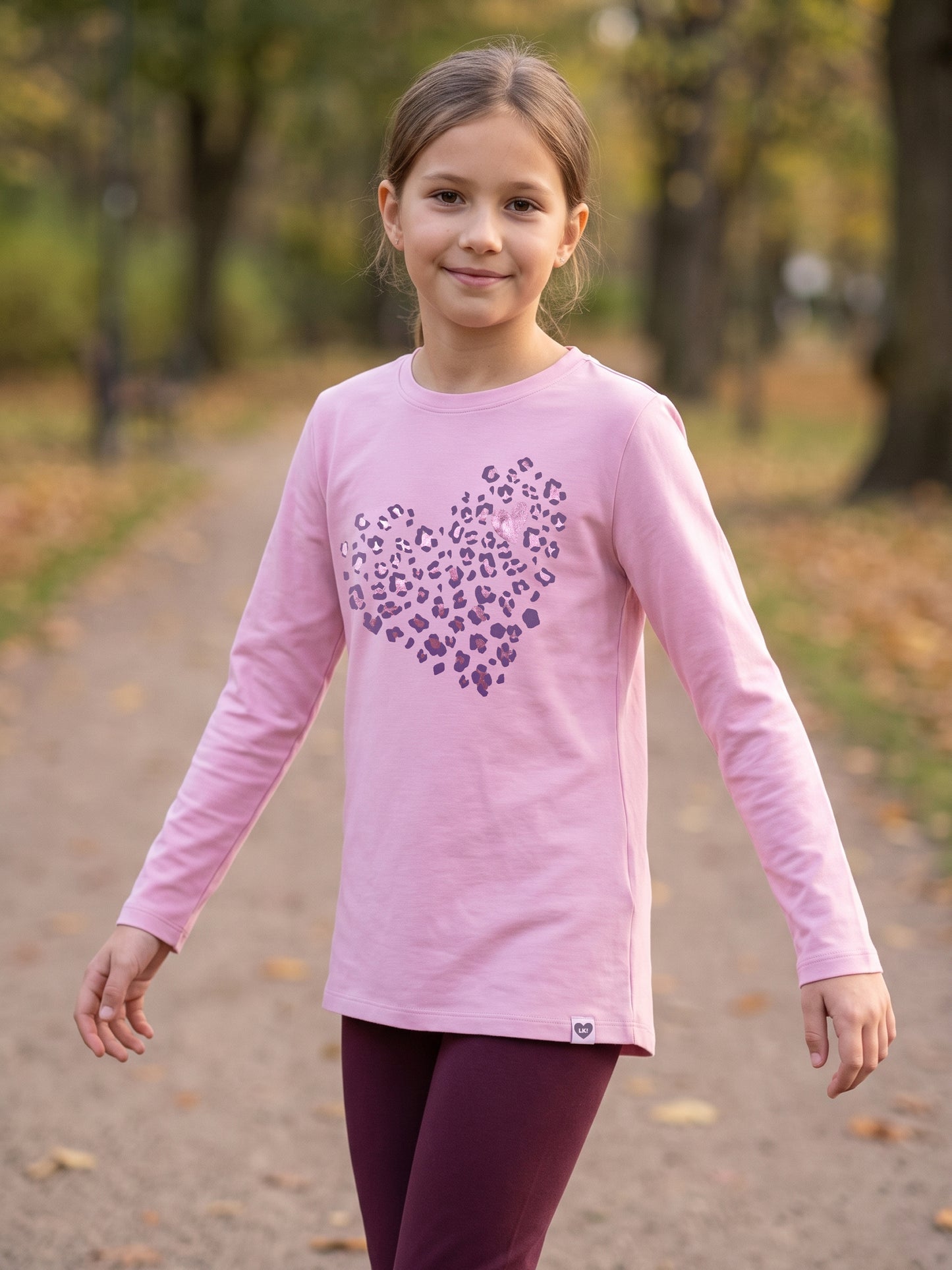 Pink Leopard Heart | Tunika dugih rukava za djevojčice - klasični kroj