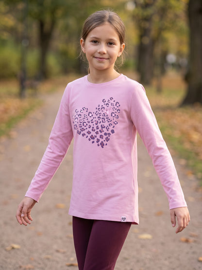 Pink Leopard Heart | Tunika dugih rukava za djevojčice - klasični kroj