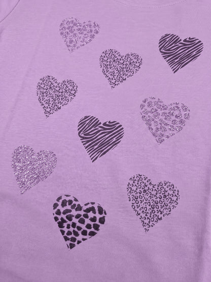 Lilac Shiny Hearts | Tunika dugih rukava za djevojčice - klasični kroj