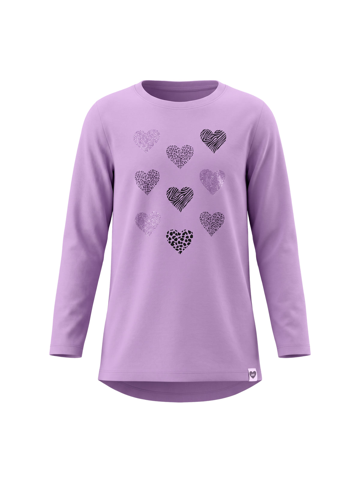 Lilac Shiny Hearts | Tunika dugih rukava za djevojčice - klasični kroj