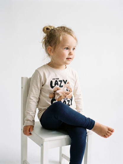 White Lazy Teddy | Majica dugih rukava za djevojčice - opušteni kroj