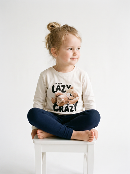 White Lazy Teddy | Majica dugih rukava za djevojčice - opušteni kroj