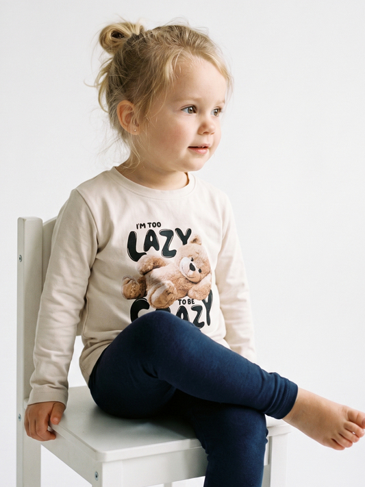 White Lazy Teddy | Majica dugih rukava za djevojčice - opušteni kroj