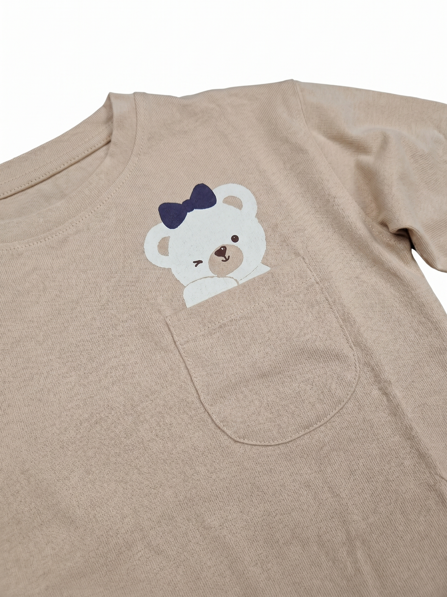 Beige Pocket Teddy | Majica dugih rukava za djevojčice - opušteni kroj