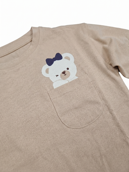 Beige Pocket Teddy | Majica dugih rukava za djevojčice - opušteni kroj