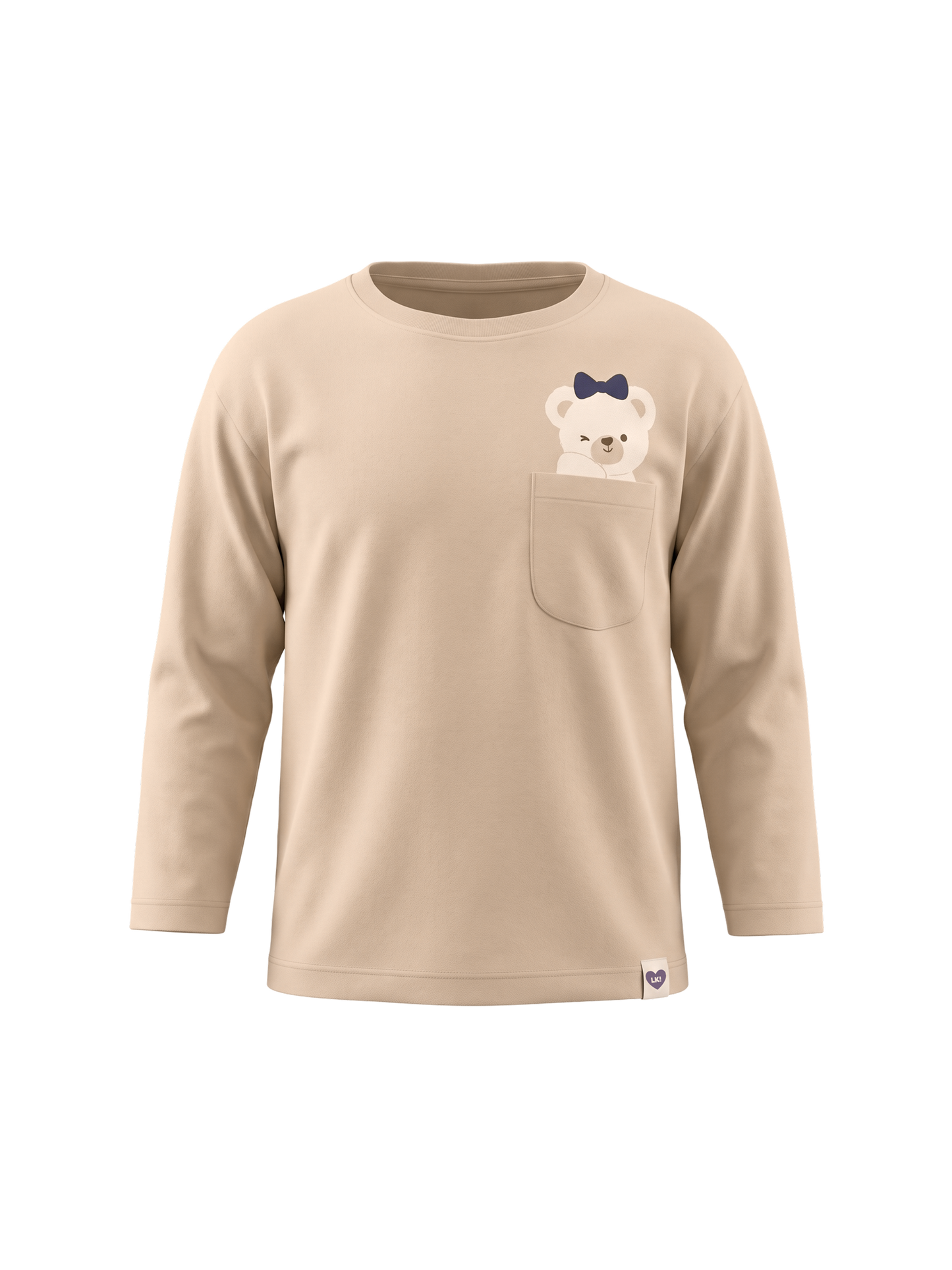 Beige Pocket Teddy | Majica dugih rukava za djevojčice - opušteni kroj