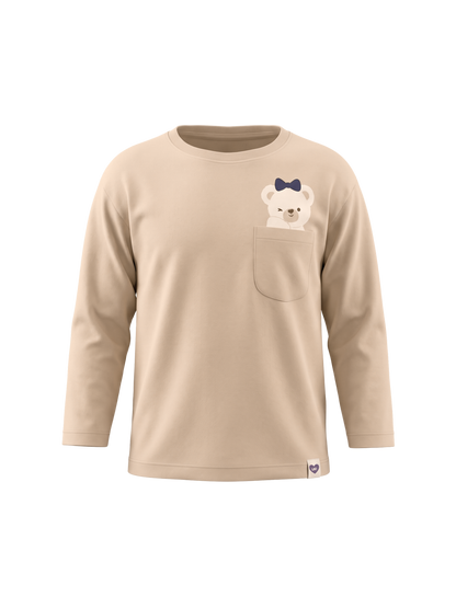 Beige Pocket Teddy | Majica dugih rukava za djevojčice - opušteni kroj
