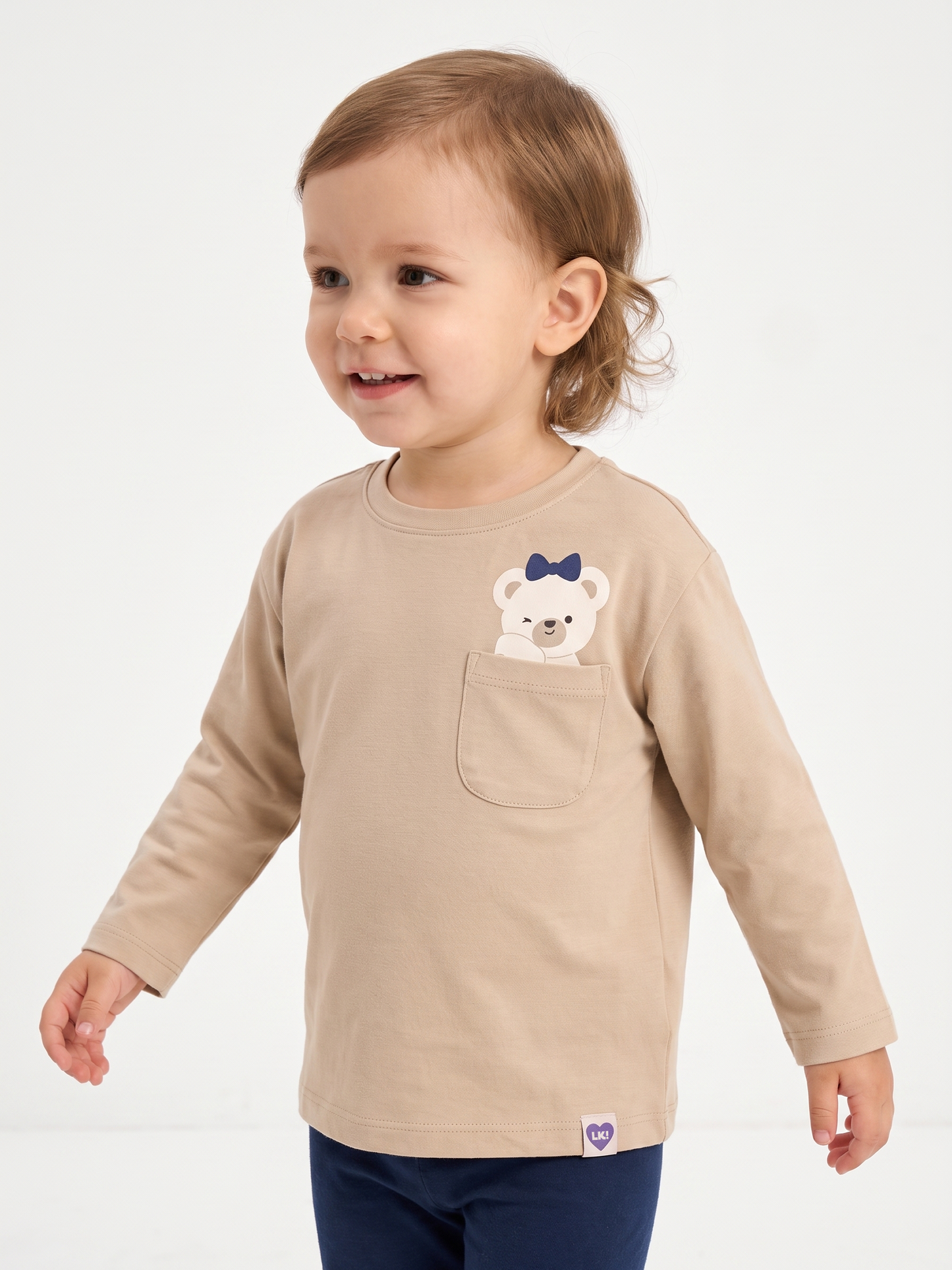 Beige Pocket Teddy | Majica dugih rukava za djevojčice - opušteni kroj