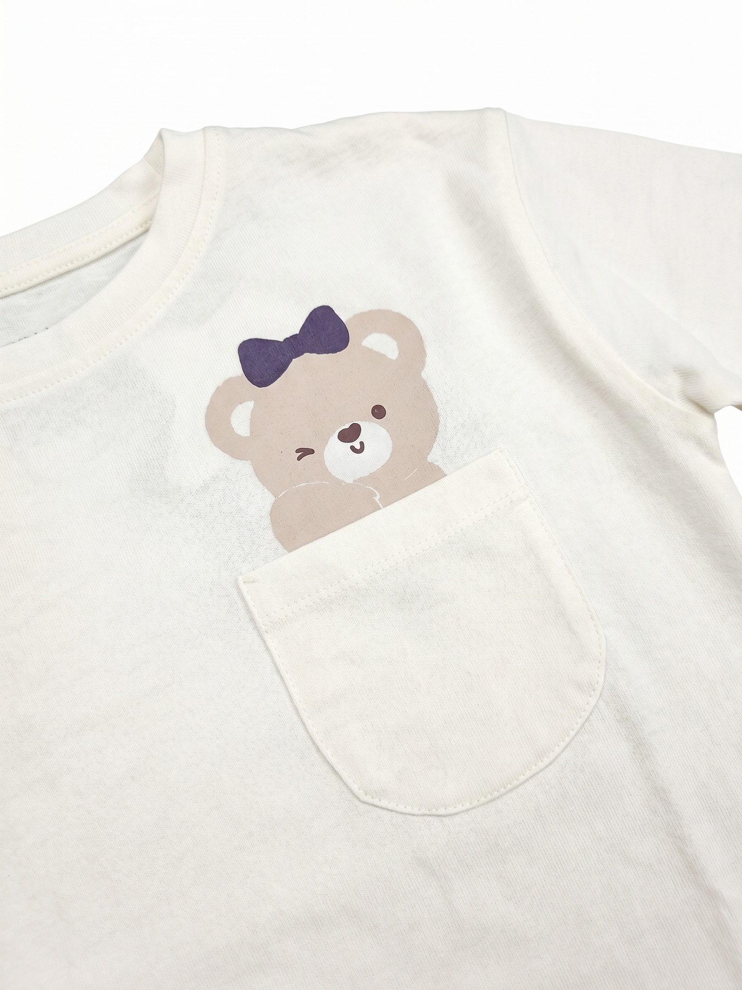 White Pocket Teddy | Majica dugih rukava za djevojčice