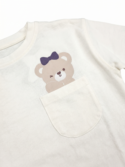 White Pocket Teddy | Majica dugih rukava za djevojčice