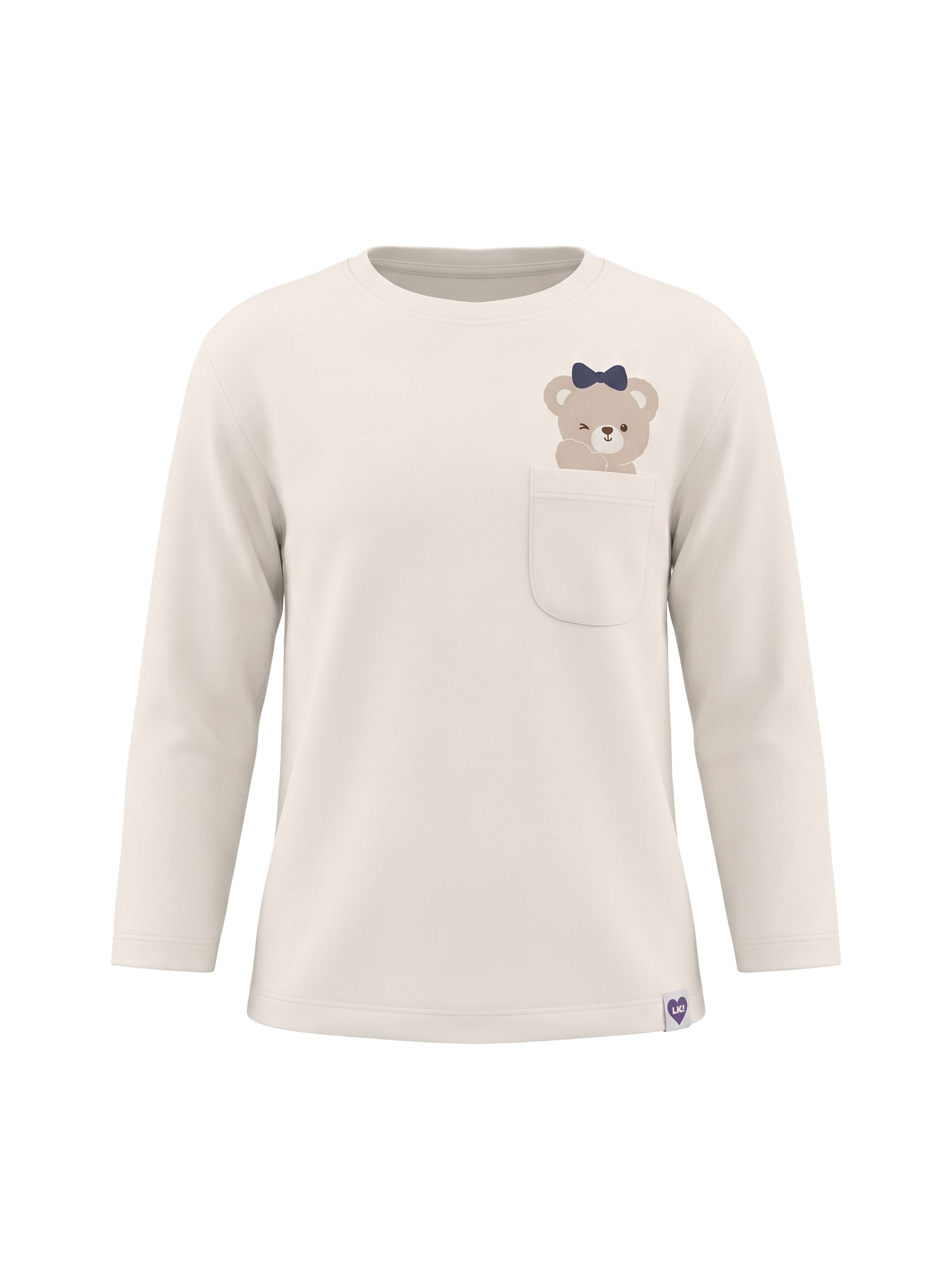 White Pocket Teddy | Majica dugih rukava za djevojčice
