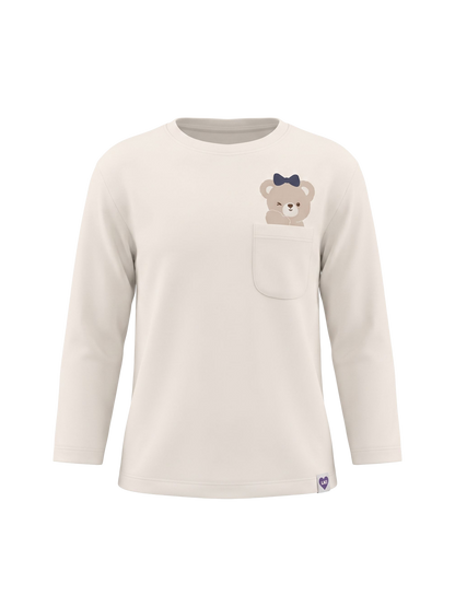 White Pocket Teddy | Majica dugih rukava za djevojčice