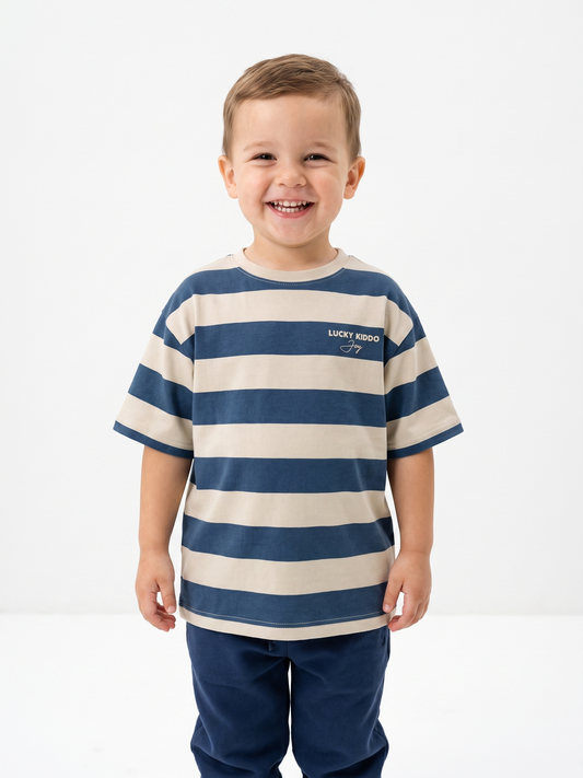 Sand Navy Stripes | Majica kratkih rukava za dječake - opušteni kroj